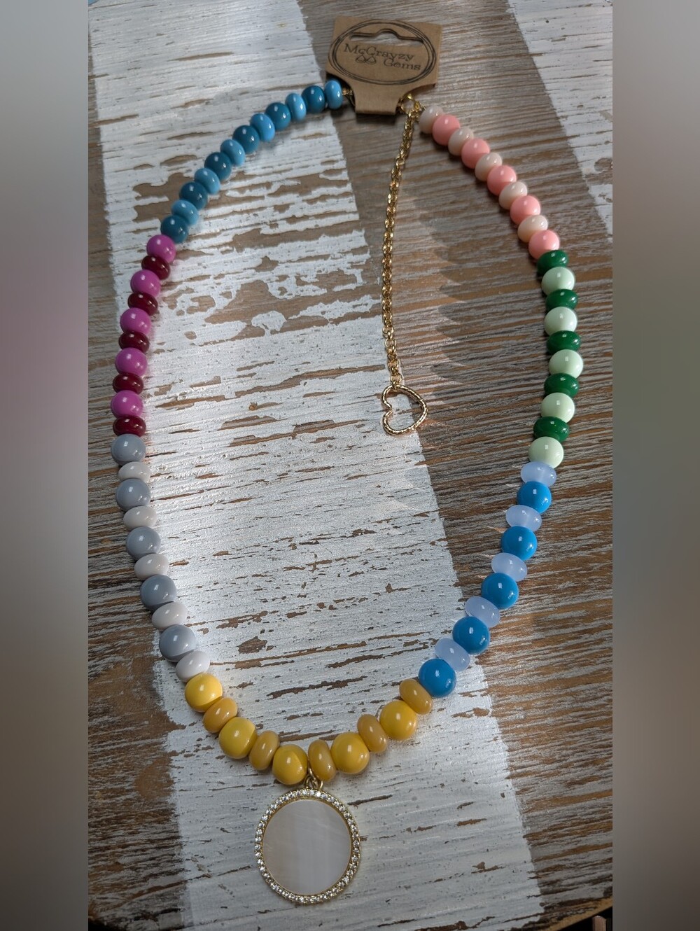 Multicolor Beaded Necklace with Gold Pendant